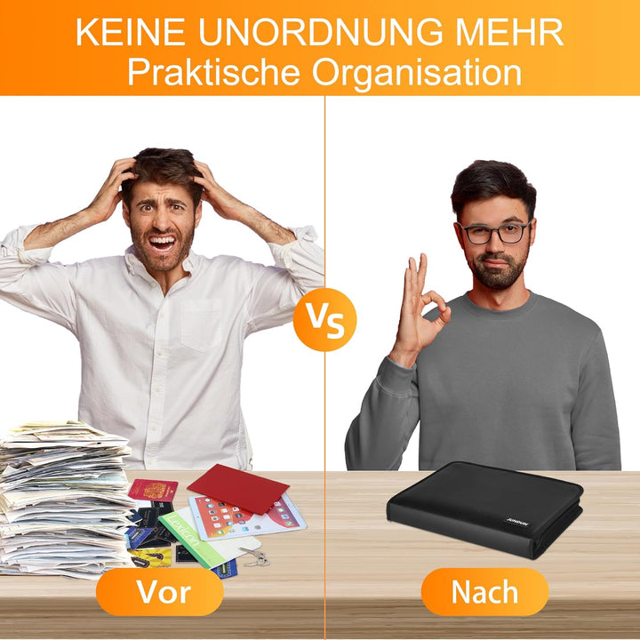 JUNDUN Feuerfest Dokumententasche - Fächermappe A4 Feuerfest mit mehreren Fächern - Dokumentenmappe