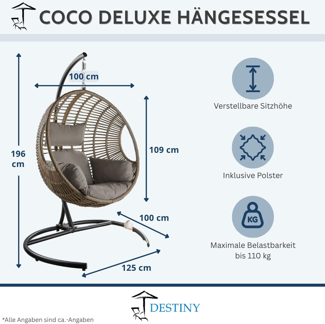 Destiny Coco Deluxe II Hängesessel Polyrattan Hängekorb Hängestuhl