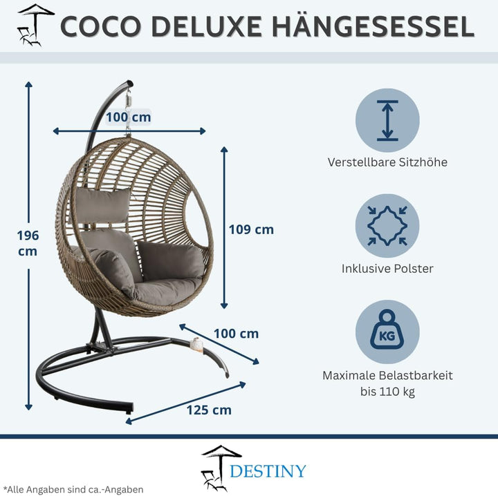 Destiny Coco Deluxe II Hängesessel Polyrattan Hängekorb Hängestuhl
