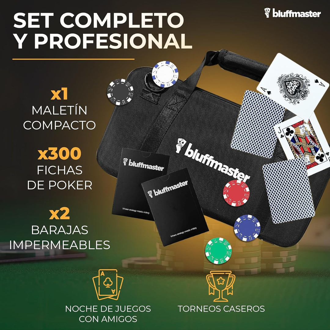 Bluffmaster Professioneller Poker-Koffer – Poker-Set mit 300 Chips, wasserdichten Karten, Ebook mit
