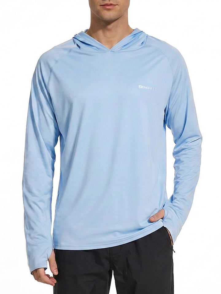 Herren Langarm Rashguard Kapuzenpullover UPF50+ Shirt Rashguard Angelbekleidung UV Sonnenschutz Surf