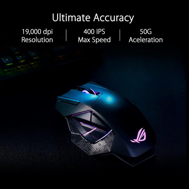 ASUS ROG Spatha X Gaming Maus (kabellos, kabelgebunden, magnetische Ladestation, 12 programmierbare