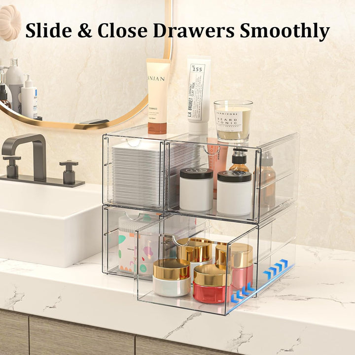 Make Up Organizer mit 4 Schubladen: 2er-Set Acryl Organizer mit Anti-Rutsch-Pads | Stapelbare Schubl