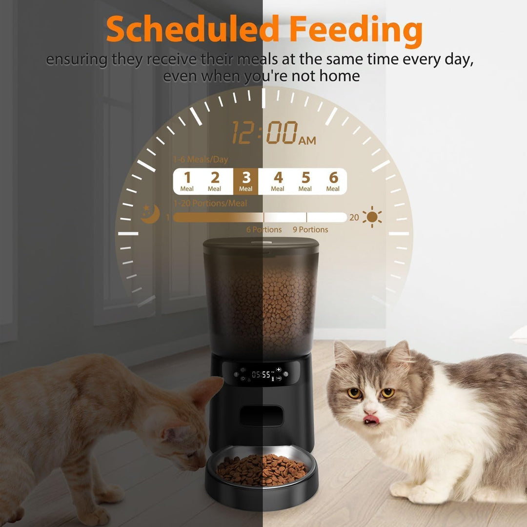 Futterautomat Katze, 4L Katzenfutter Automat mit Programmierbarem Timer und Edelstahlnapf, 1-6 Mahlz