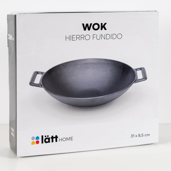 Wok aus Gusseisen, 31 x 8,5 cm, geeignet für Induktion, Glaskeramik, Gas und Grill, gleichmässiges G