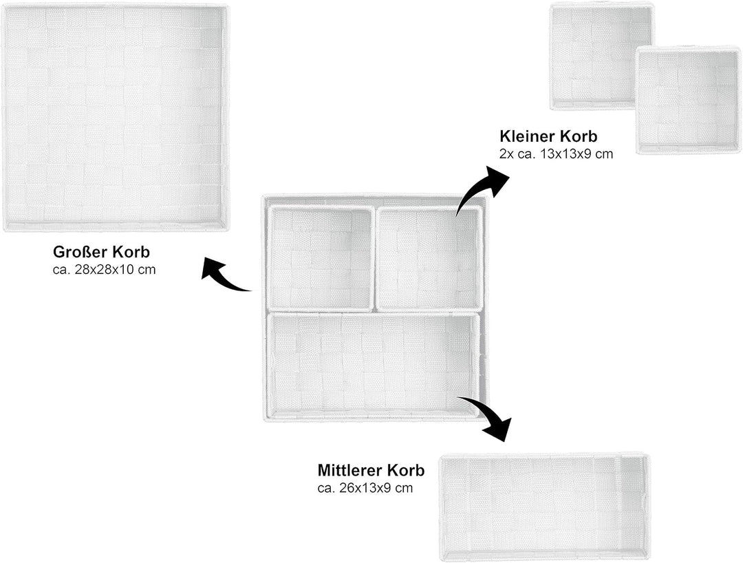 Brandsseller 4er Set Aufbewahrungsboxen - 28x28x10 cm, 26x13x9 cm, 13x13x9 cm (2x) – eckige Regalkör