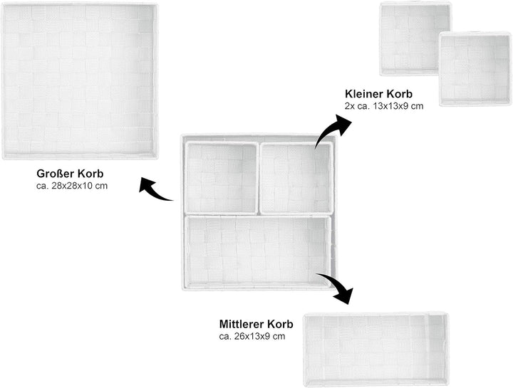 Brandsseller 4er Set Aufbewahrungsboxen - 28x28x10 cm, 26x13x9 cm, 13x13x9 cm (2x) – eckige Regalkör