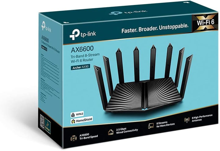 TP-Link Archer AX90 Wi-Fi 6 Gigabit Triband WLAN Router (4804 Mbit/s +1201Mbit/s 5 GHz, 574 Mbit/s 2
