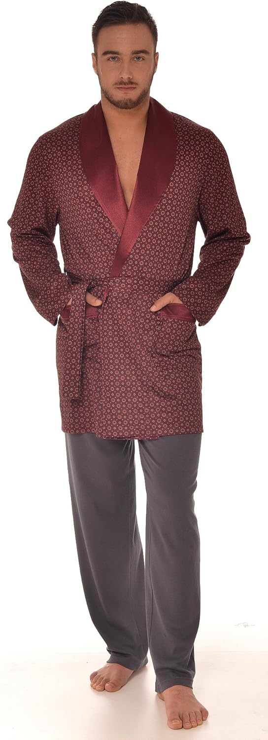 Herren Morgenmantel - Revise Brais RE-503 - Kurz - Dünn und leicht M Bordeaux rot, M Bordeaux rot