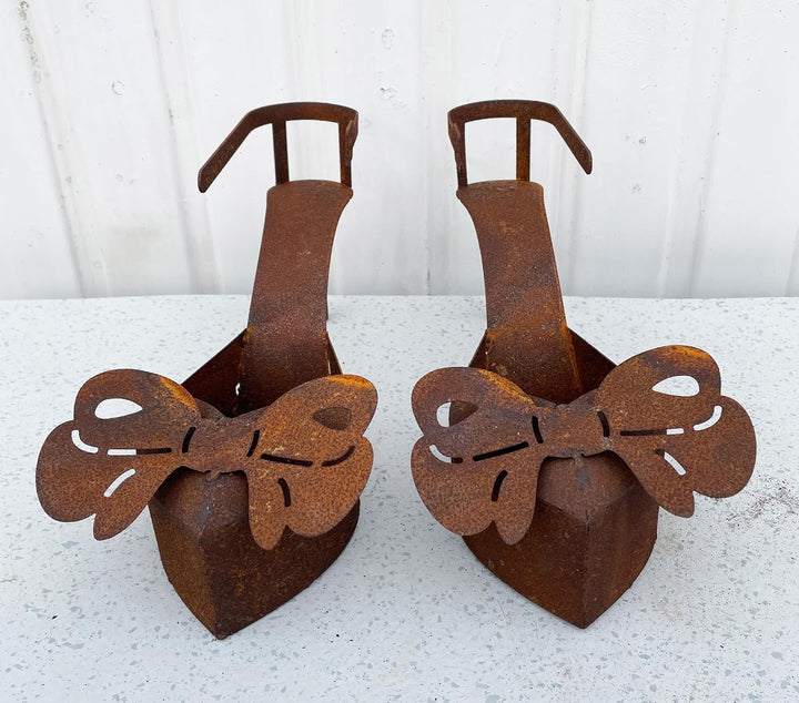 STEINFIGURENWELT GIEBEN 2er Set Pumps Damenschuhe zum Bepflanzen 31x16cm Edelrost Pflanzschuhe Stöck