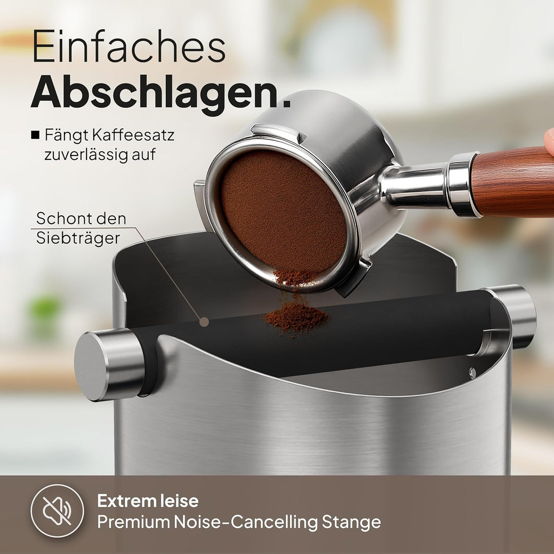 Abklopfbehälter für Siebträger aus hochwertigen Edelstahl standfest - Robuste Knock Box mit geräusch