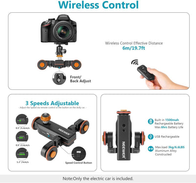 NEEWER 3 Räder Drahtloser Videokamera Stativ Dolly,3 Gang Motorisierte Elektrische Schiene Dolly Aut