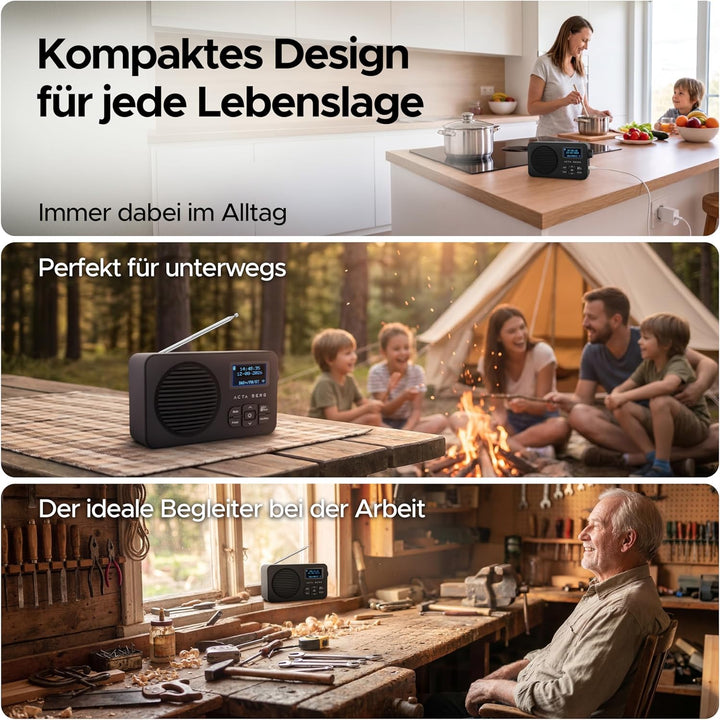 Acta Berg DAB Radio mit Akku 5000mAh austauschbar | Küchenradio mit BT 5.3 | DAB+/UKW-Radio | Digita