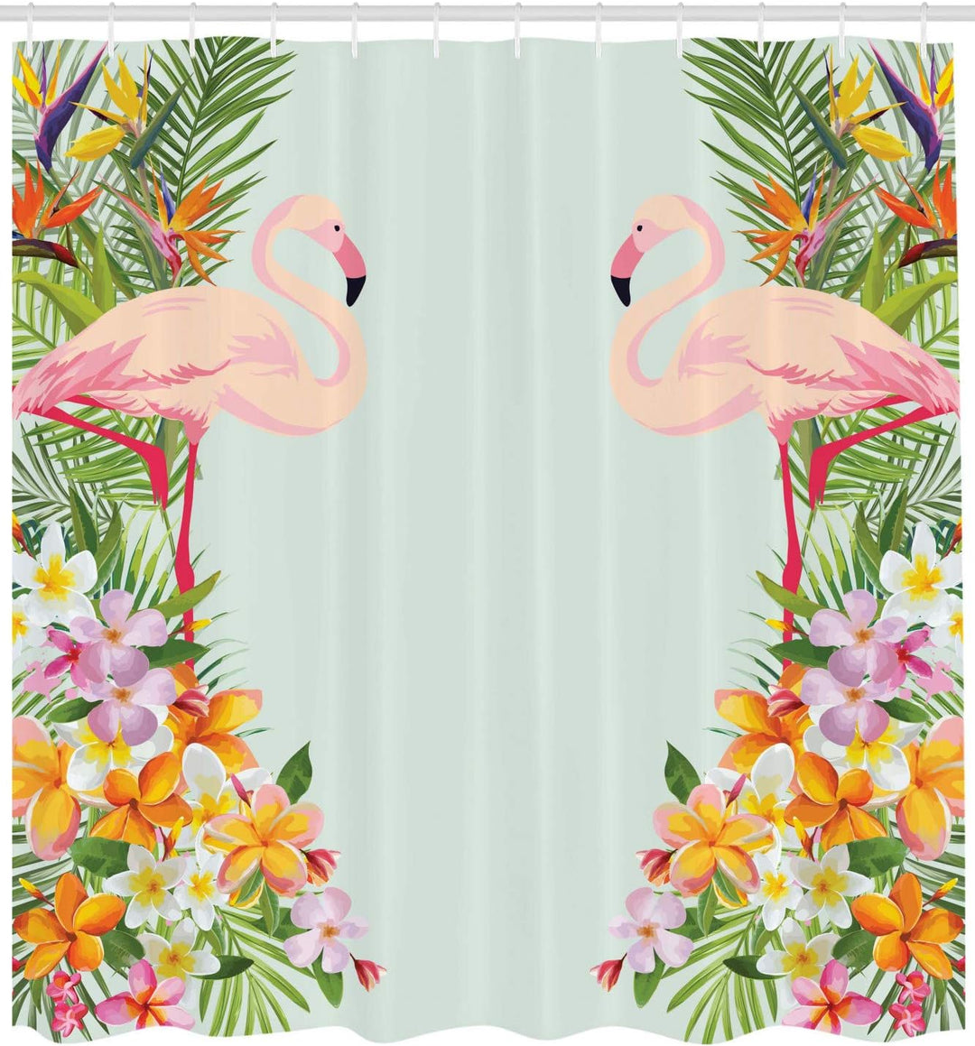 ABAKUHAUS Flamingo Duschvorhang, Tropische Blumen Tiere, mit 12 Ringe Set Wasserdicht Stielvoll Mode