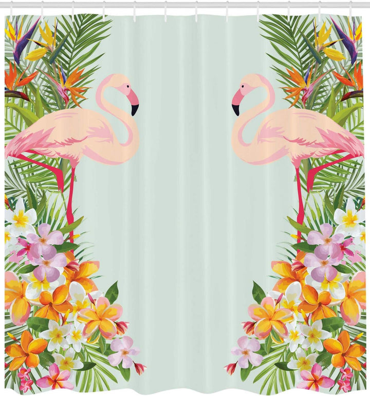 ABAKUHAUS Flamingo Duschvorhang, Tropische Blumen Tiere, mit 12 Ringe Set Wasserdicht Stielvoll Mode