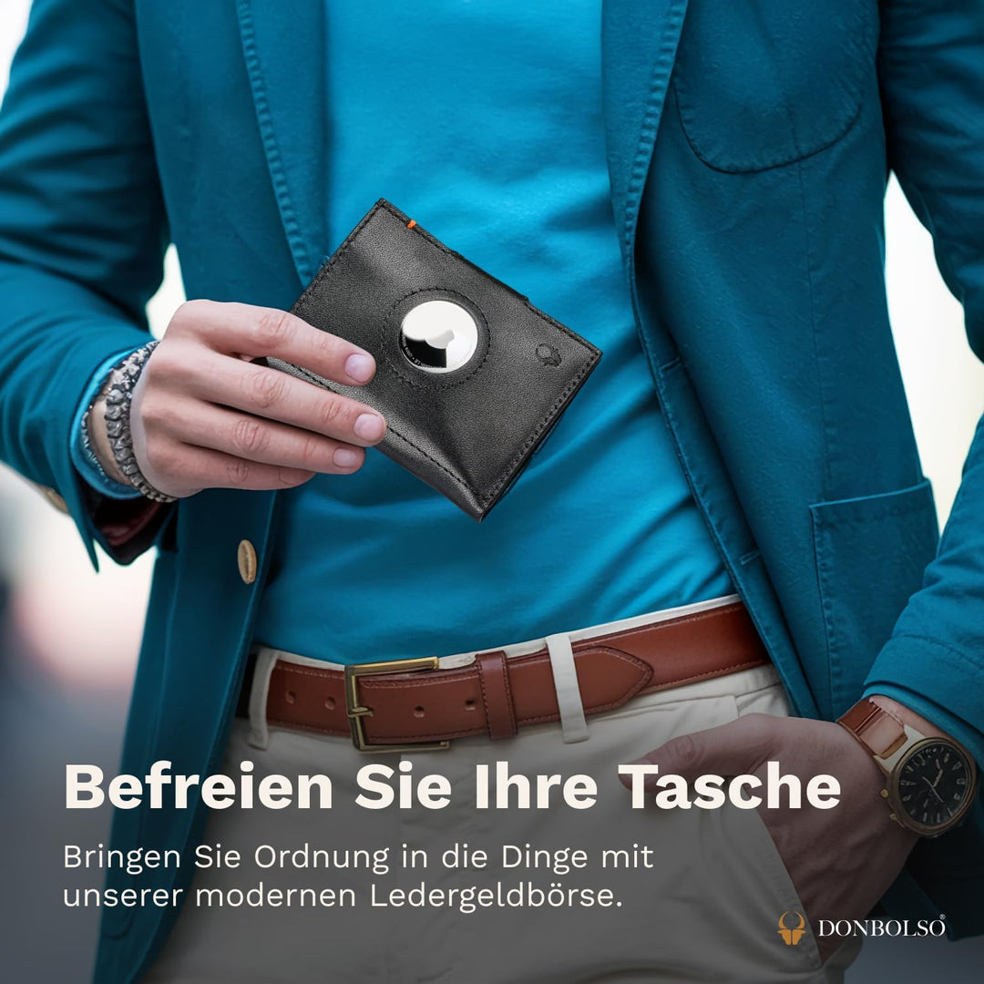 DONBOLSO Wallet Air - Slim Wallet mit Apple AirTag Fach - Hochwertiges Kreditkartenetui aus Echtlede