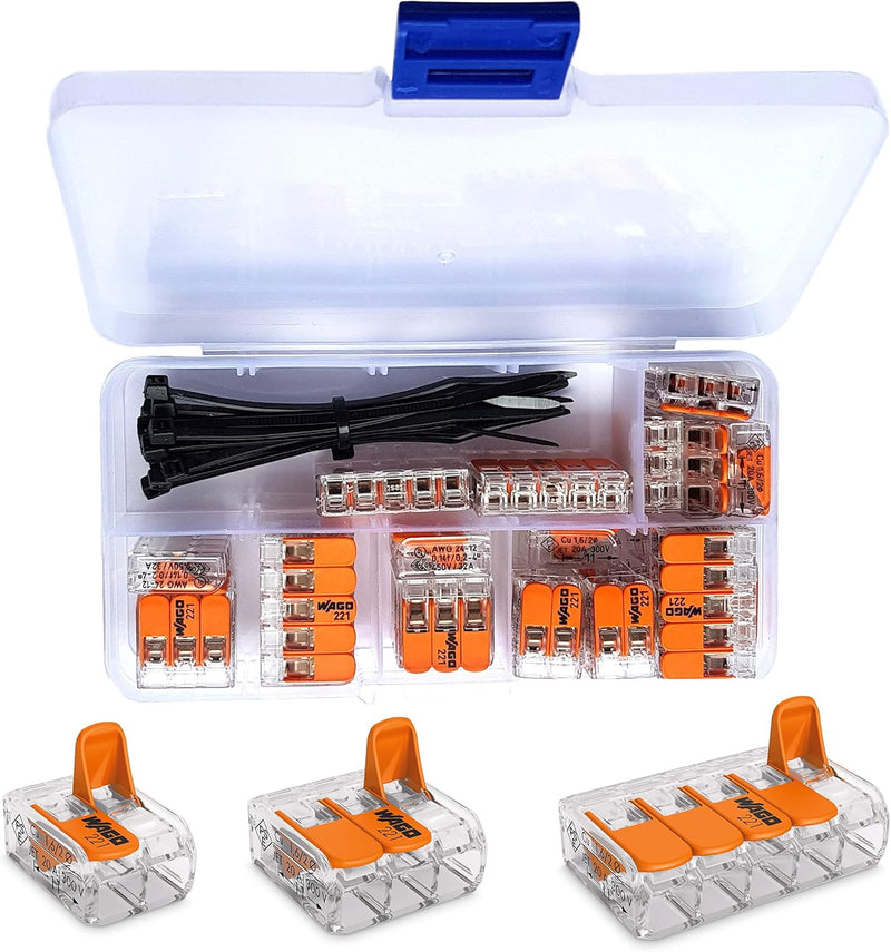 intervisio Sortimentsbox mit WAGO Klemmen 25 Stück Set Sortiment 10x 221-412 | 10x 221-413 | 5x 221-