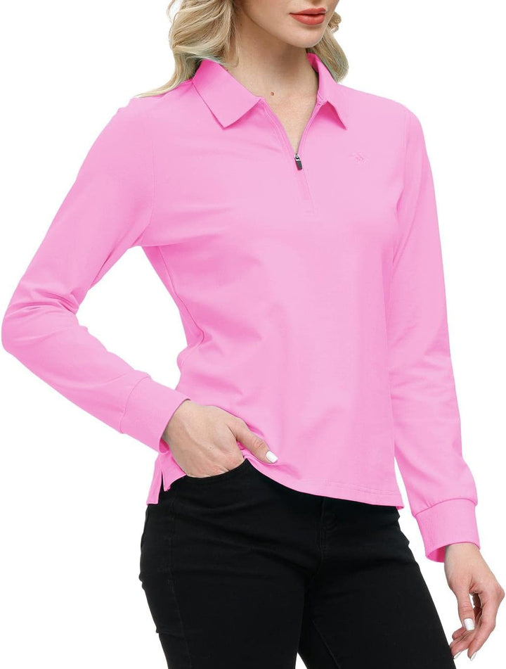 AjezMax Poloshirt Damen Golf Polohemd Langarm Baumwolle Sport Polo Wintershirts mit Reissverschluss