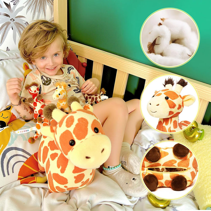 OUOZZZ 5 Stück Giraffe Kuscheltier Set, 32cm Weich Giraffe Plüschtier mit 4 Baby Giraffen Stofftiere