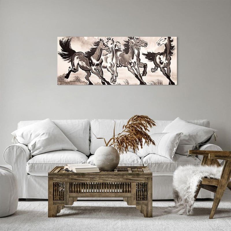 Panorama Bilder auf Leinwand 100x40cm Leinwandbild Pferd Abbildung Natur Gross Wanddeko Bild Schlafz