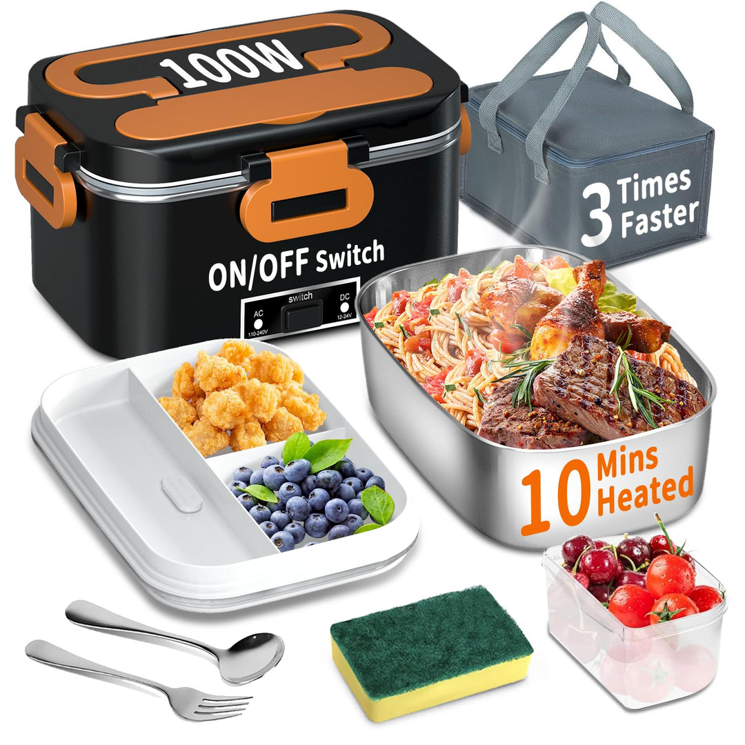 SOOOEC Elektrische Lunchbox 100W, 3-in-1 tragbare beheizte Lunchbox, Herausnehmbare Edelstahl-Brotdo