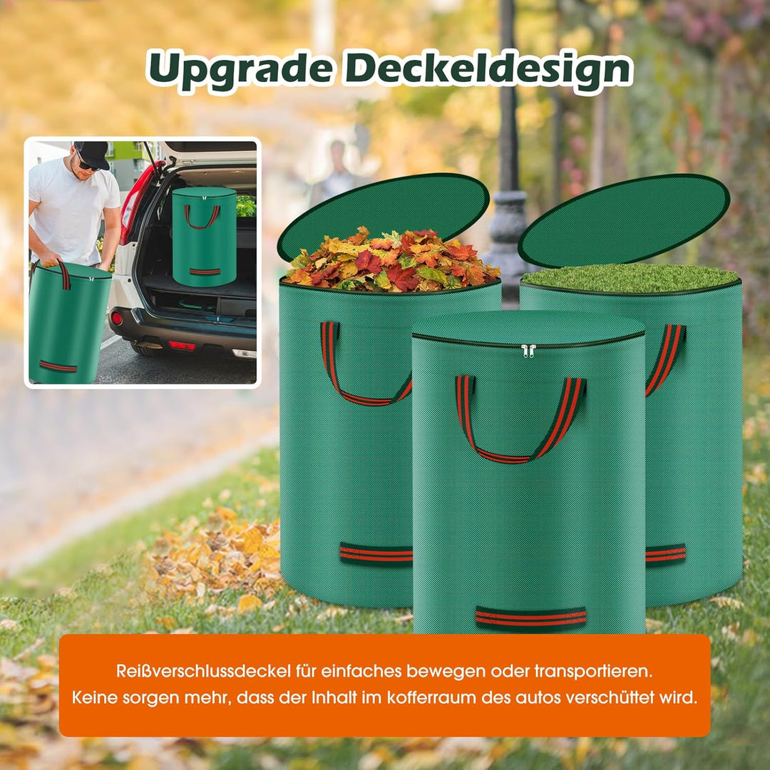 Miaglury 3X 272L Gartenabfallsack Stabil mit Deckel & inkl. Handschuhe - Gartensack Laubsack Gross,