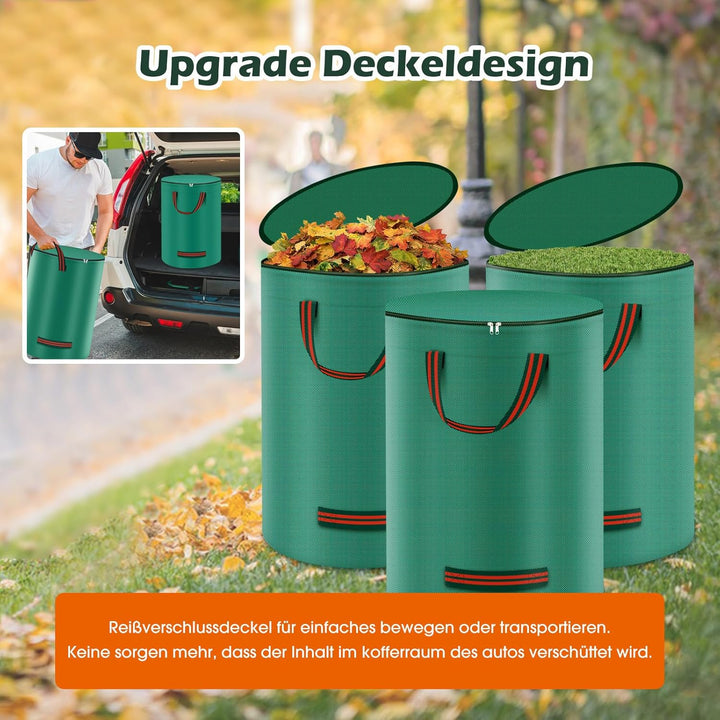 Miaglury 3X 272L Gartenabfallsack Stabil mit Deckel & inkl. Handschuhe - Gartensack Laubsack Gross,