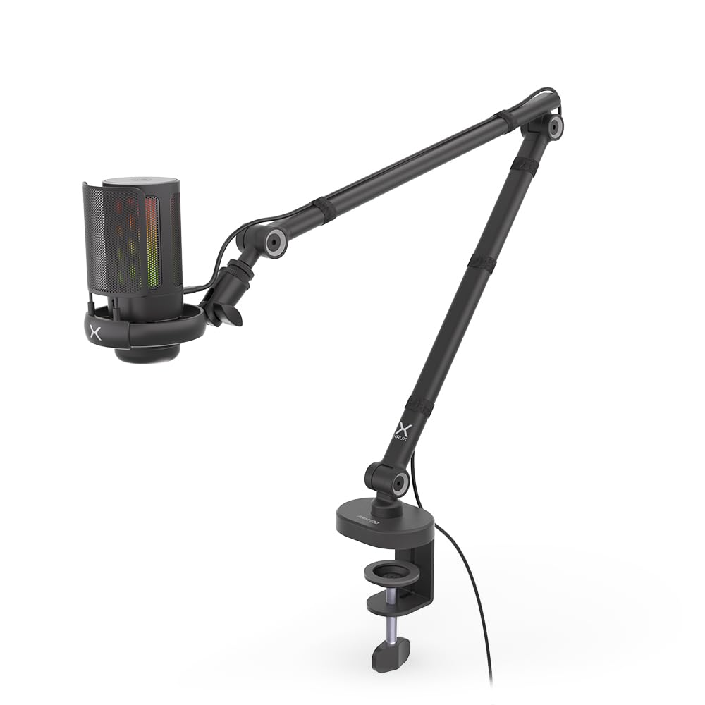 KRUX Epic 1000, Computermikrofon, Verstellbarer Arm, Popfilter, RGB-Hintergrundbeleuchtung, 3.5mm mi