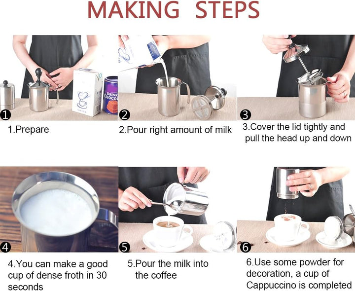 Yosoo 400 ml/800 ml Manueller Milchaufschäumer aus Edelstahl für Cappucino, Latte Macchiato 800ML si