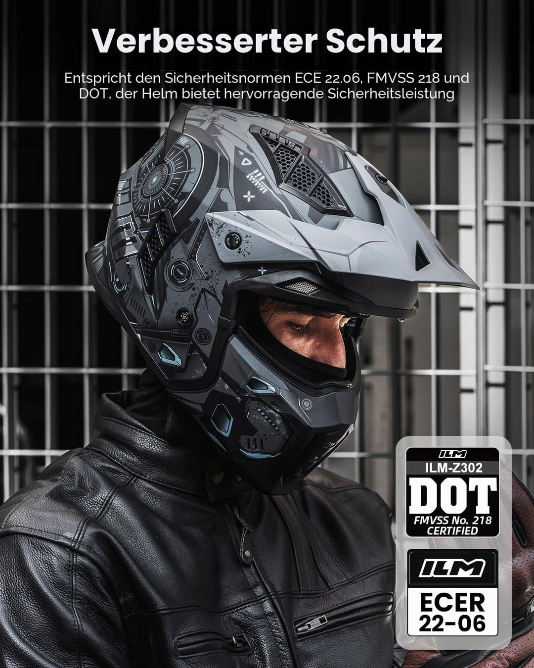 ILM Helm Motorrad Motocross Herren Damen Vintage Retro mit Visier ECE Model Z302,SciFiBlau,S S SciFi