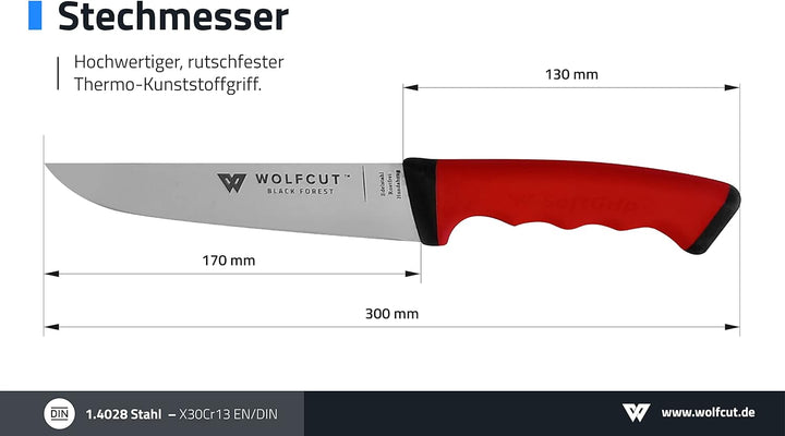 Wolfcut SoftGrip Serie - Metzgermesser-Set 6-tlg. - Ausbeinmesser13 und 15 cm, Stechmesser, Fleische