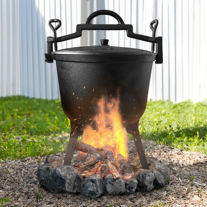 4iQ Group BBQ Dutch Oven Set 10 liter - Feuertopf mit Füssen, Henkel und Deckel - Gusstopf für Outdo
