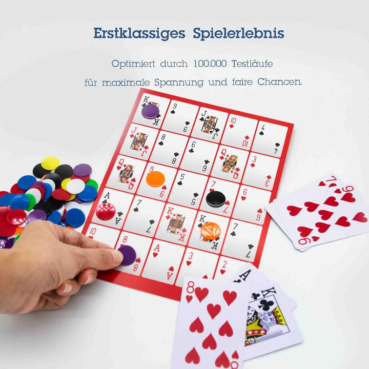 Profi Pokeno & Poker-Bingo Set für 12 Personen - 24 Layouts auf 12 Boards - Inkl. 250+ Chips & 100%
