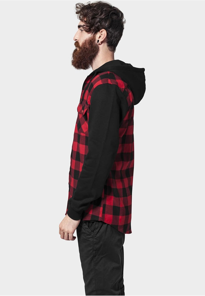 Urban Classics Hooded Checked Flanell Männer Flanellhemd schwarz/rot Basics, Streetwear S Blk/Red/Bl