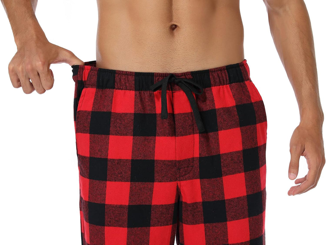 Schlafanzughose Herren, 100% Baumwolle Kariert Pyjamahose Dicke Flanell Schlafhose Weich Nachtwäsche