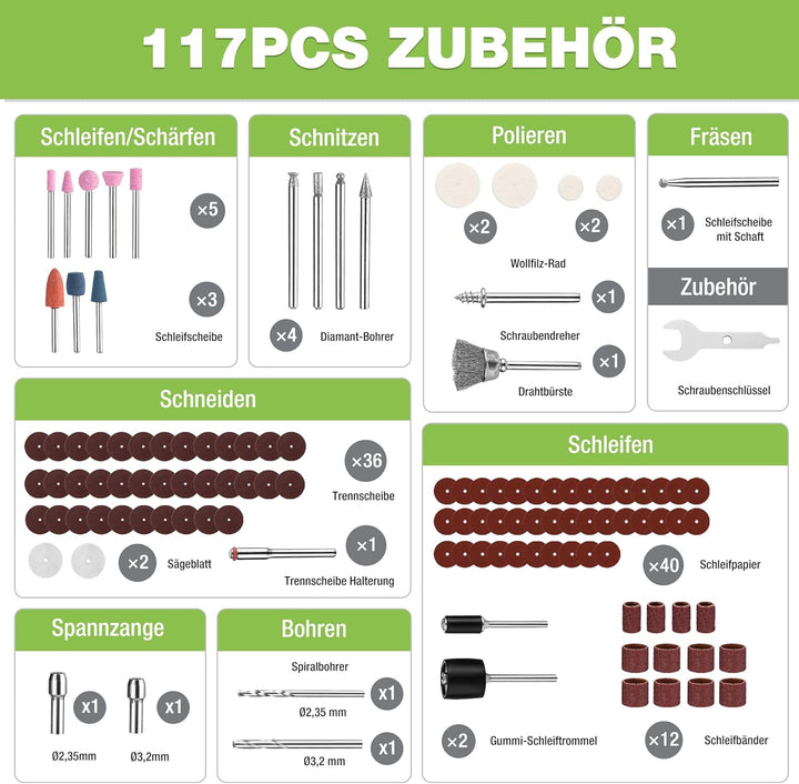 WORKPRO 7,2 V Kabellos Drehwerkzeug Set, Multifunktionswerkzeug mit 117 Zubehörteilen, mit 6 einstel