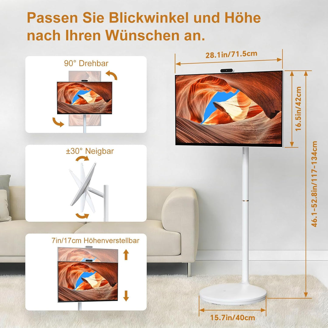 32 Zoll 4K Smart Portable TV | Touchscreen-Monitor auf Rädern | EDLA-Zertifiziert & Android 14 | 8+1