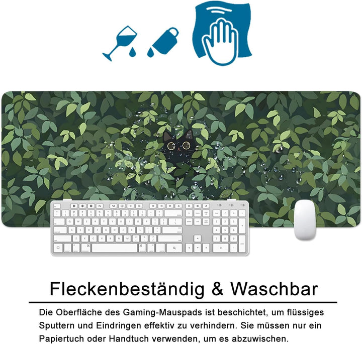 Grün Gaming Mousepad Katze Schreibtischunterlage 800x300mm XL Mousepad Niedlich Grosses Mauspad, Com