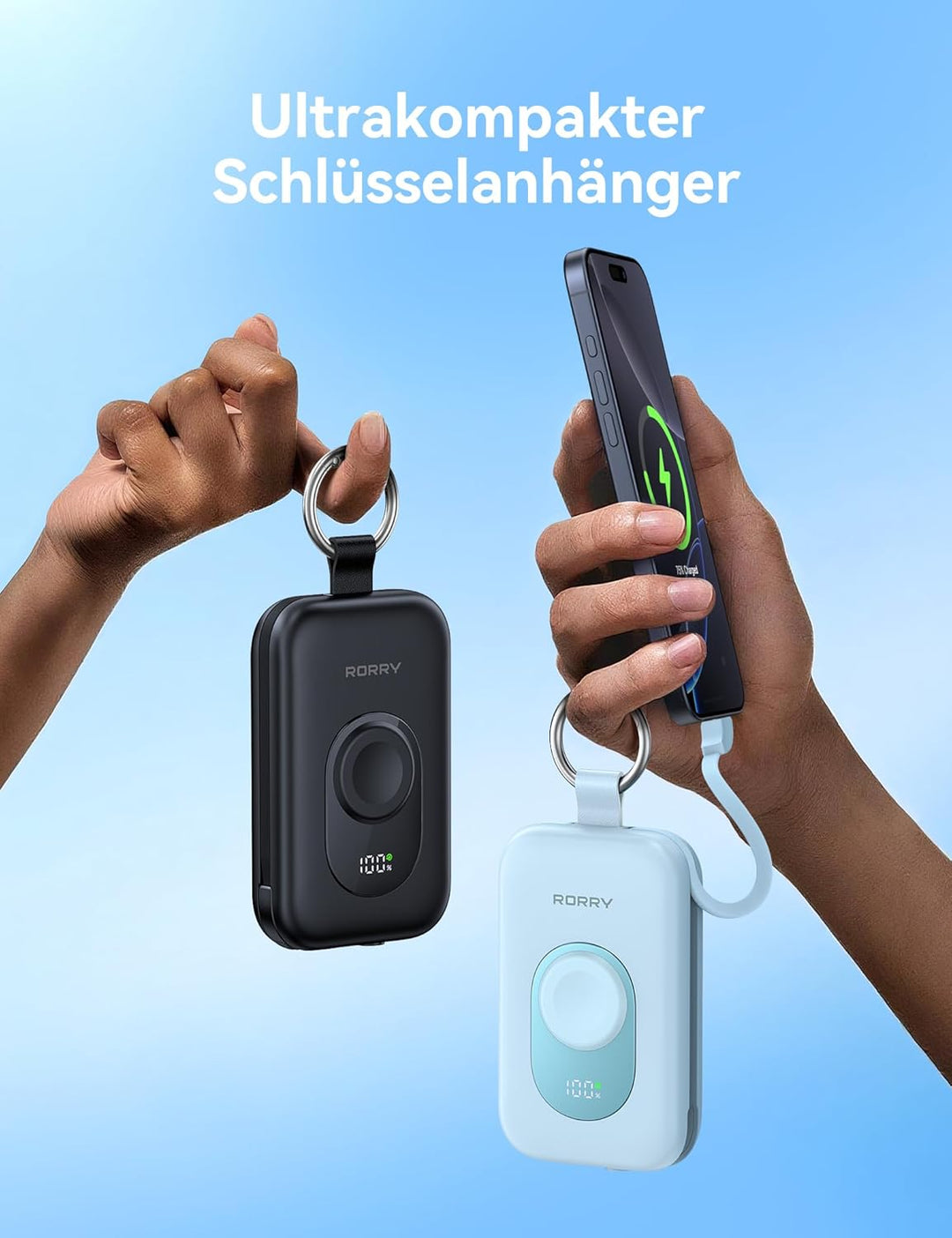 RORRY Powerbank,Power Bank 20000mAh 30W PD Schnellladen,Portable Charger mit 2 Integrierten Kabeln,