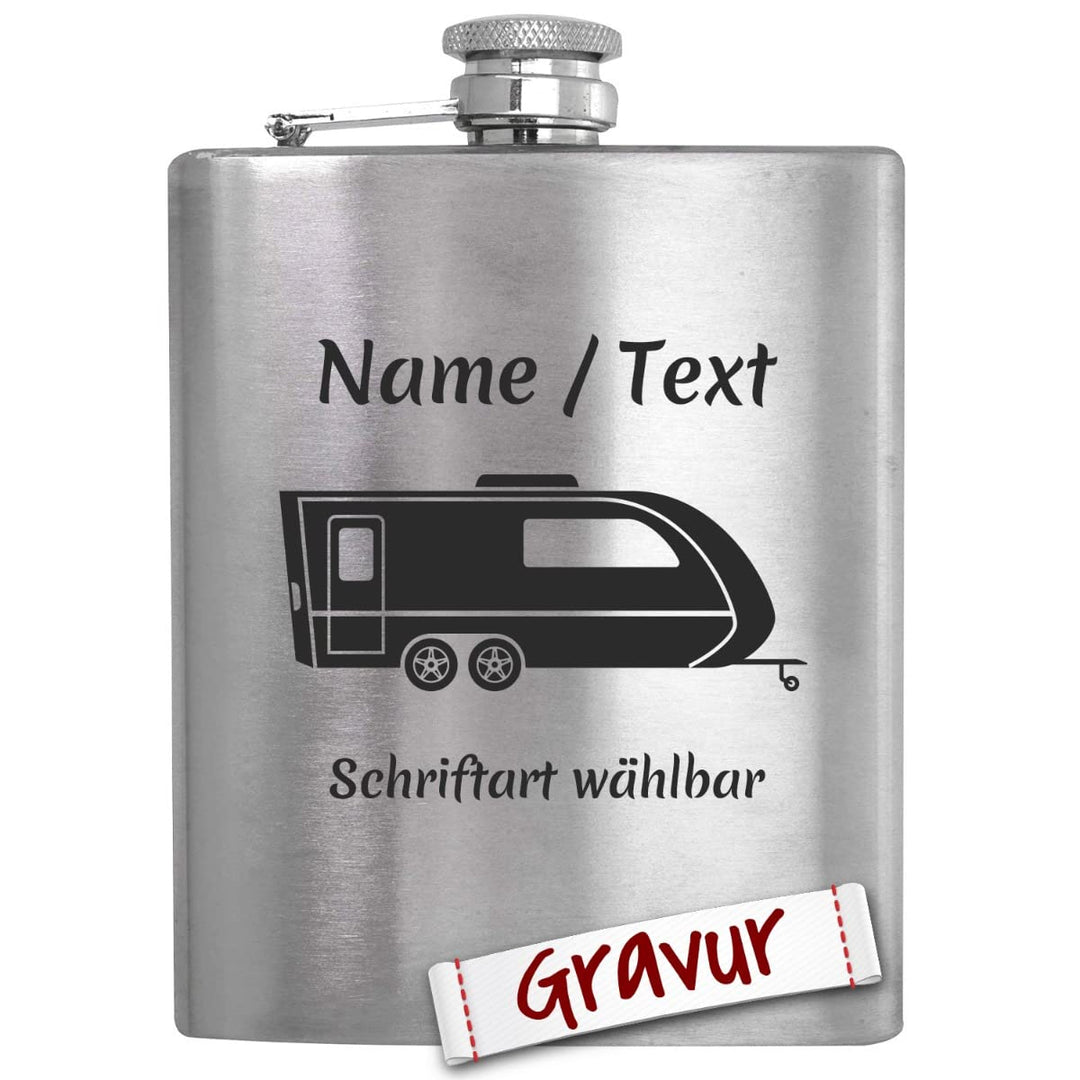 Camping Geschenk Flachmann mit Gravur/Spruch personalisiert, Outdoor Camper Geschenke für Männer/Pap