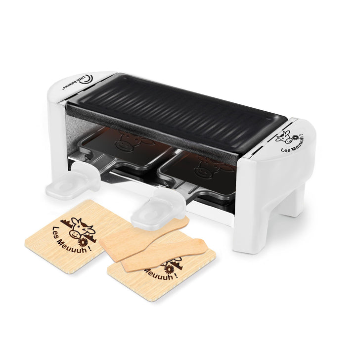 LITTLE BALANCE 8614 Raclette 2 Meuuh…, Raclettegerät für 1/2 Personen, abnehmbarer Grill, 2 Spatel +