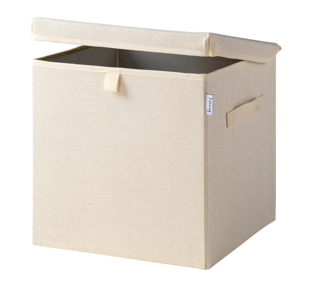 Aufbewahrungsbox mit Deckel in Beige I Faltbare Spielzeugbox passend für Würfelregale I Ordnungsbox