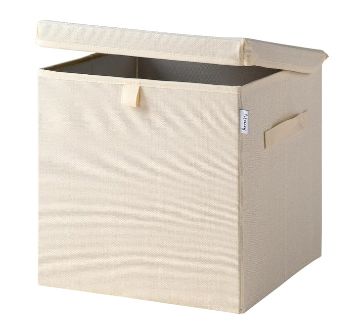 Aufbewahrungsbox mit Deckel in Beige I Faltbare Spielzeugbox passend für Würfelregale I Ordnungsbox