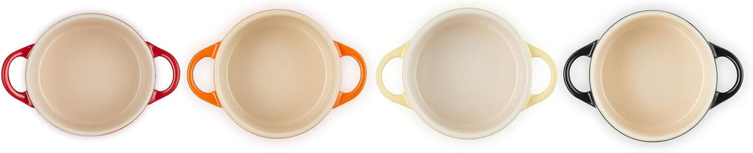 Le Creuset 4er-Set Mini Cocottes aus Steinzeug, je 200 ml, 10 x 5 cm, Feuer und Flamme (Gelb/Kirschr