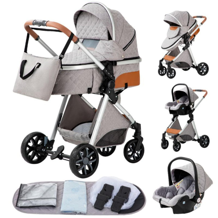 YAZOCO kinderwagen 3 in 1, Zusammenklappbar kinderwagen mit Wickeltasche,Komplettset Becherhalter,Mo