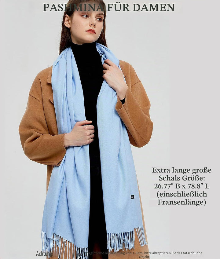 Pashmina Schals und Wraps Schals für Damen Hochzeit Party Winter Warme Lange Solid Color Himmelblau,