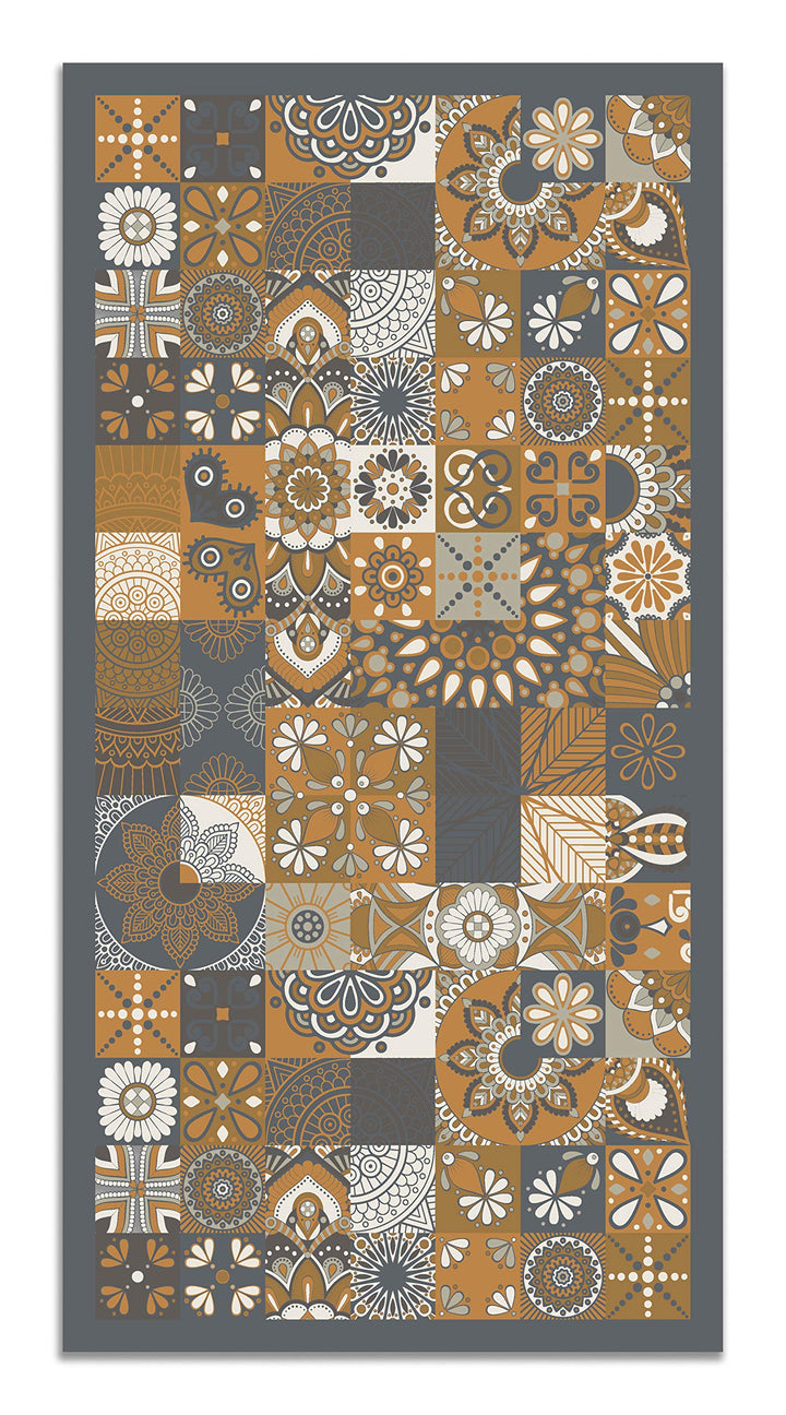 Panorama Vynilteppich Hydraulic Fliesen Orange Farbe - 60 x 110 cm - Waschbar rutschfest Küchenteppi