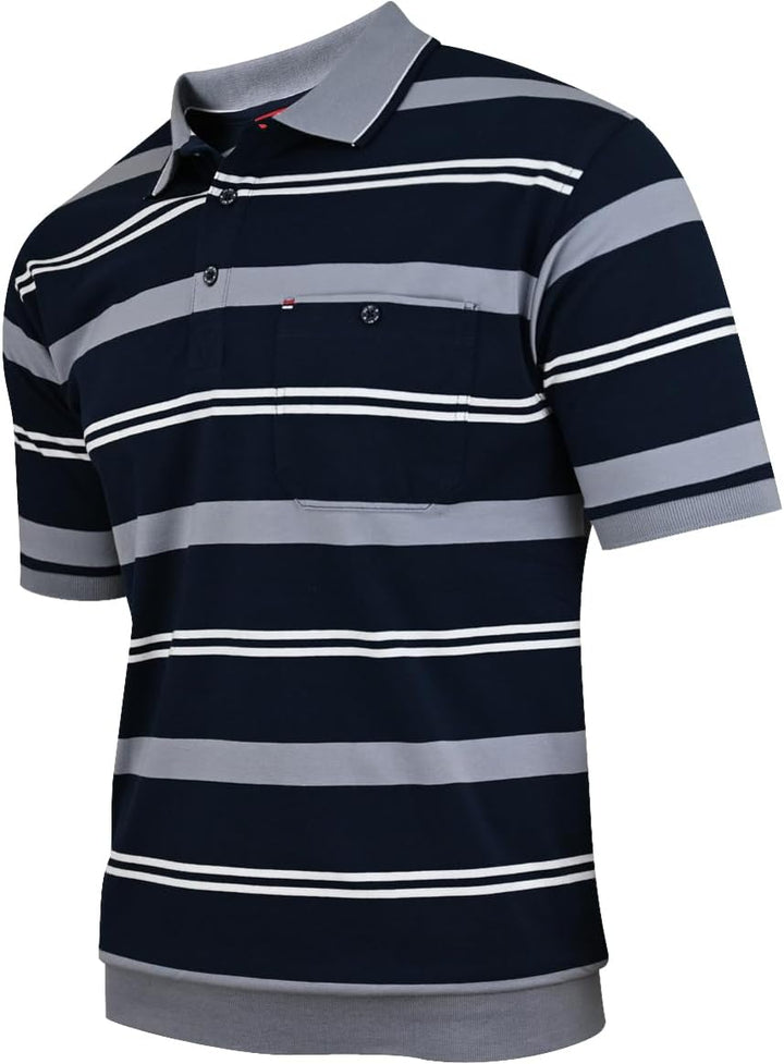Soltice Poloshirts Herren Kurzarm, Gestreifte Polohemden mit Brusttasche, Blousonshirts aus Baumwoll