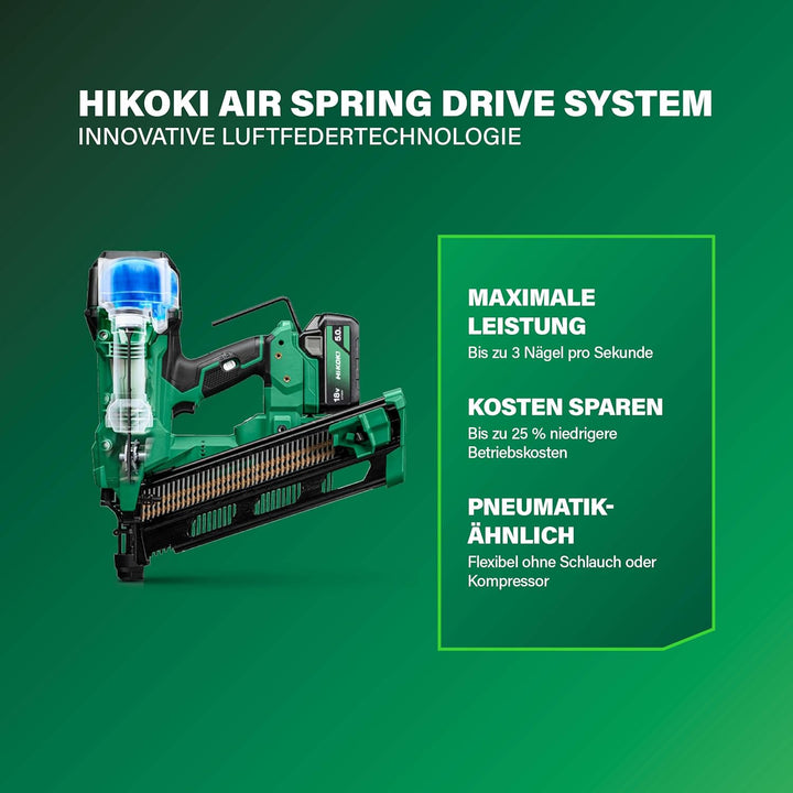 HiKOKI Akku-Streifennagler 34° - 18 V, 50-90 mm Nägel - Leistungsstark, LED-Licht, Brushless Motor,