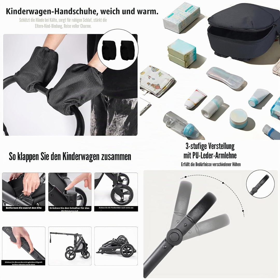 Kinderwagen 4 in 1, Buggy mit Zwei Umkehrbaren Schiebemodi, Kinderwagen mit Rahmen Aluminiumlegierun